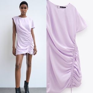 NWT Zara Gathered Satin Dress TRF